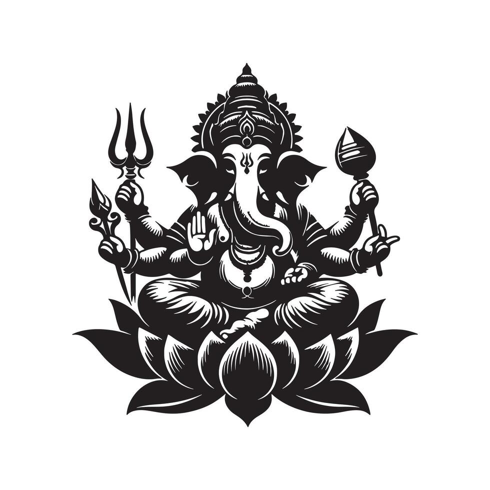 Ganesh Silhouette Illustration Black Design with Transparent Background vector
