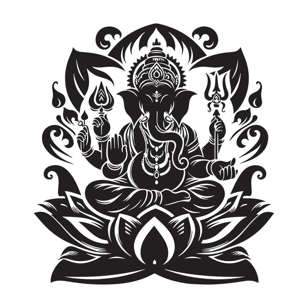 Lord Ganesha Silhouette High Contrast Black Design on Transparent Background vector