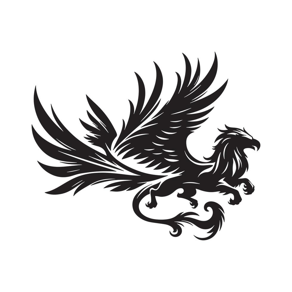 Griffin Silhouette Illustration Black Design with Transparent Background vector