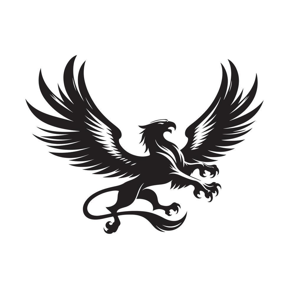 Legendary Griffin Silhouette High Contrast Black with Transparent Background vector