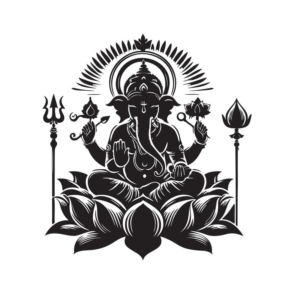 Lord Ganesh Silhouette Design Black Art on Transparent Background vector