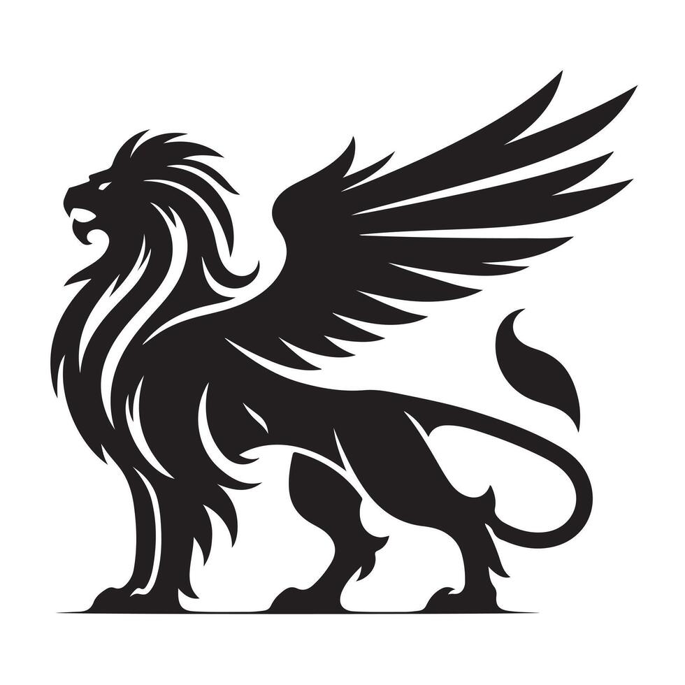 Black Griffin Silhouette Illustration Editable on Transparent Background vector
