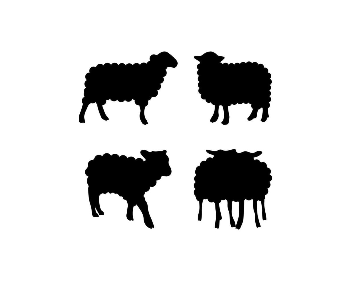 Sheep standing silhouette set vector