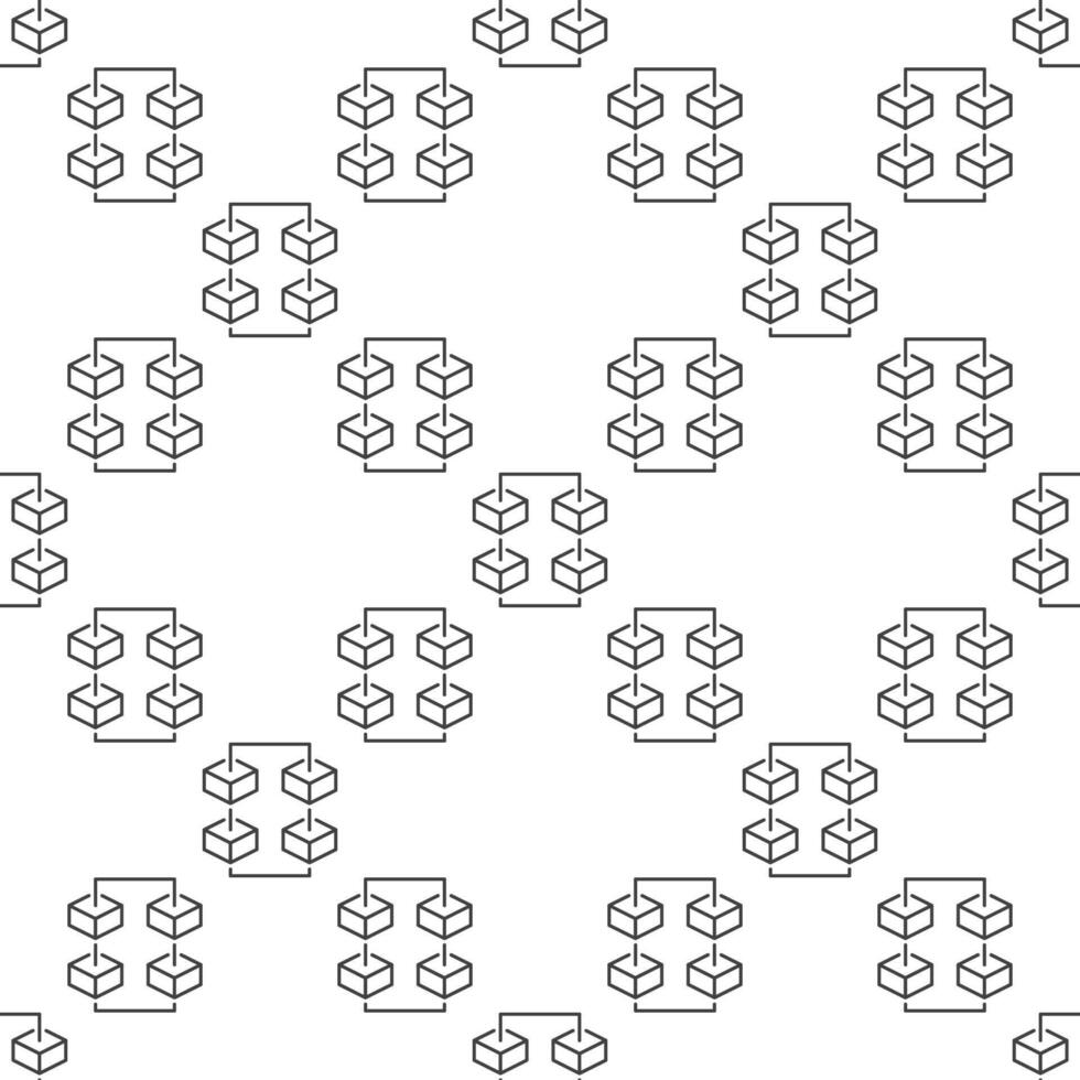 Blockchain with Four Blocks thin line seamless pattern. Decentralized Block chain network background vector