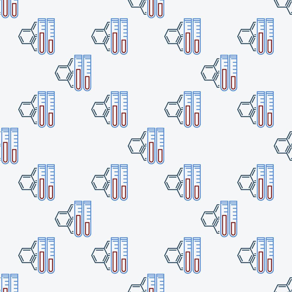 Two Test Tubes and Chemical Compound Science concept line seamless pattern vector