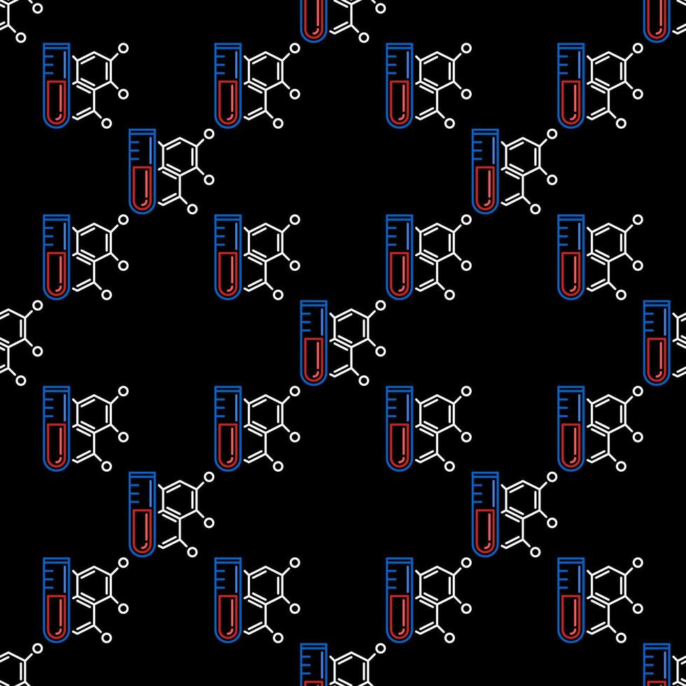 Lab Test Tube and Chemical Formula Analysis linear seamless pattern vector