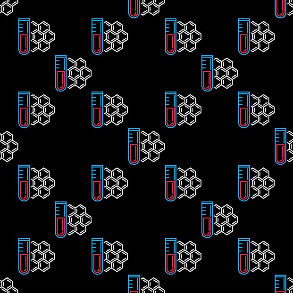 Sample Tube with Molecule concept outline seamless pattern - Chemical Formula linear background vector