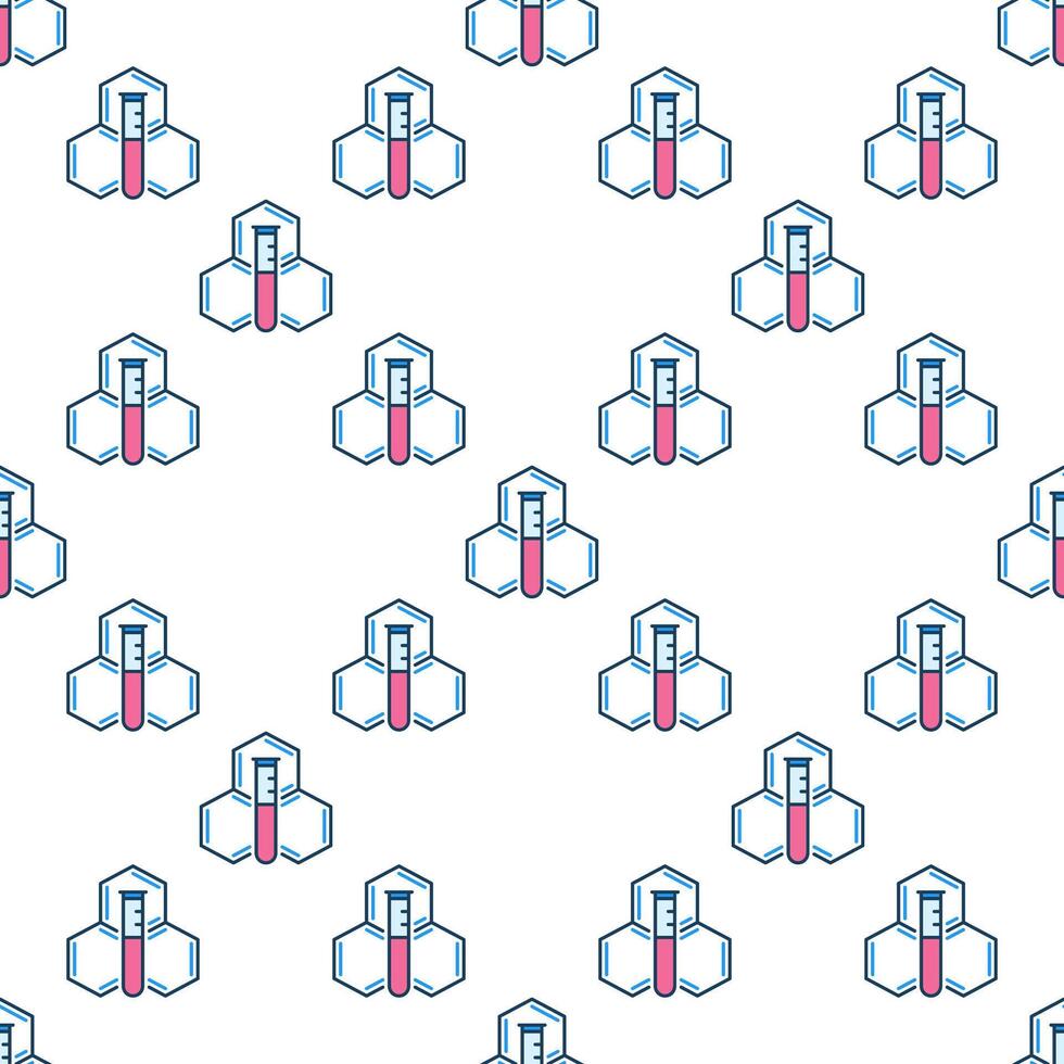 Test Tube and Molecule Chemistry Hexagonal Formula colored seamless pattern vector