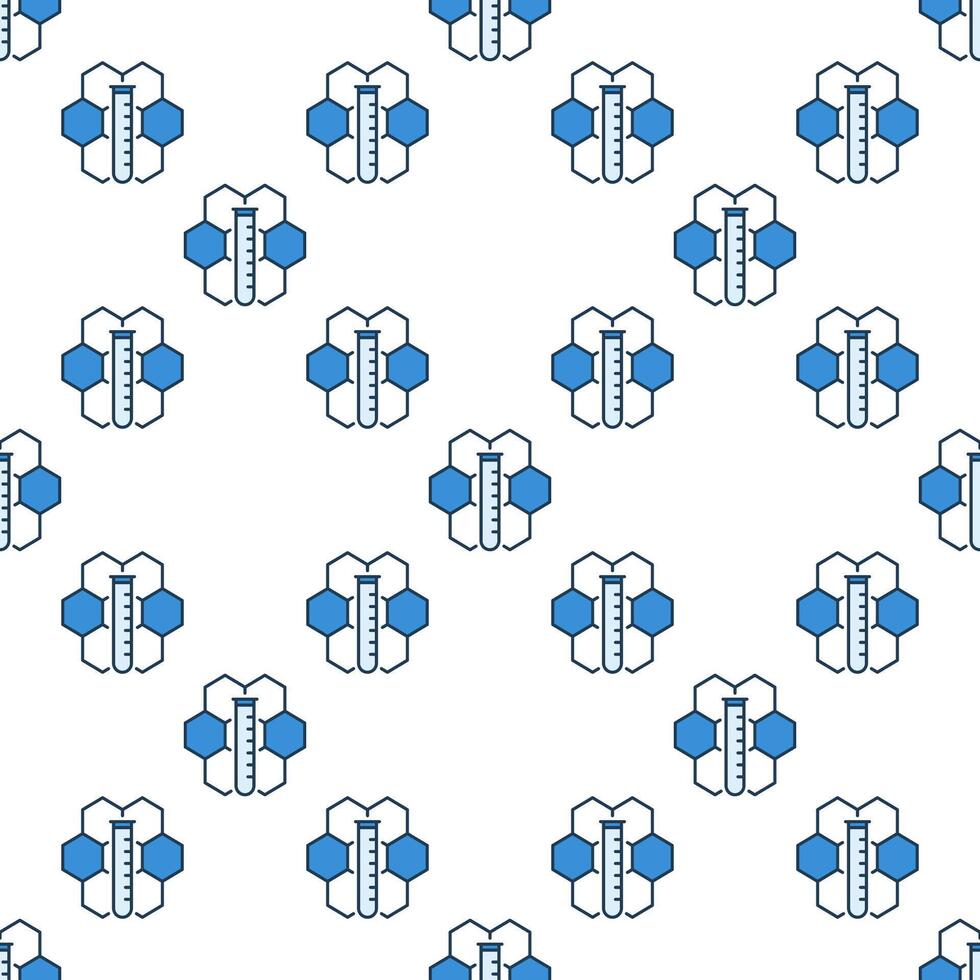 Hexagonal Chemical Formula and Test-Tube concept blue seamless pattern vector