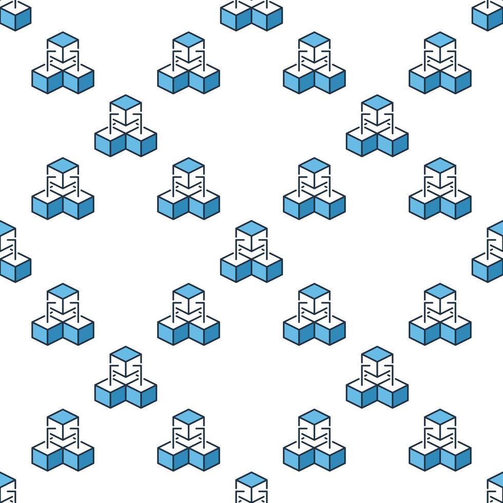 Three Connected Blocks - Blockchain Technology blue seamless pattern vector