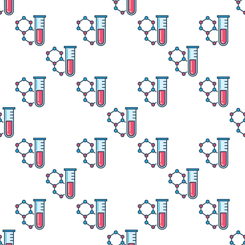 Test Tube and Chemical Formula colored seamless pattern vector