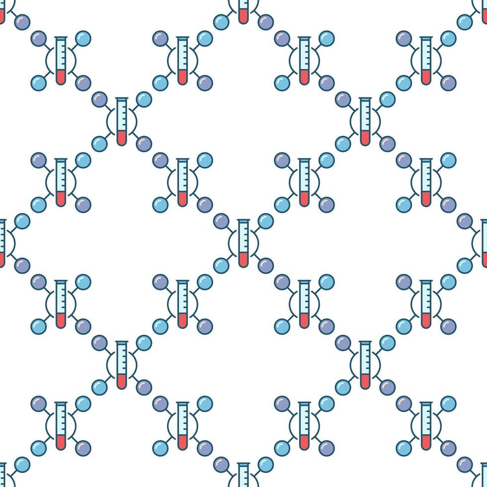 Chemical Molecule and Test Tube concept colored seamless pattern vector