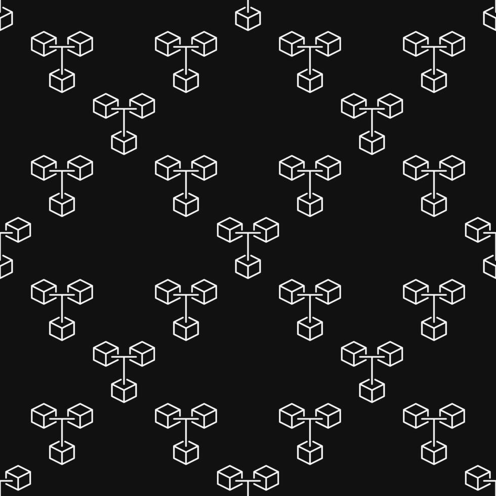 Blockchain outline seamless pattern. 3 Connected Blocks - Block-chain background vector