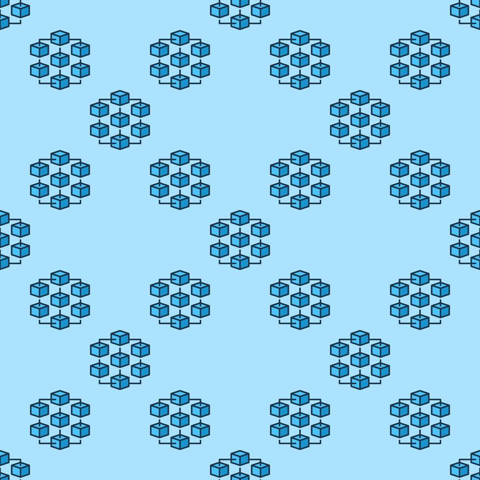 Blockchain Cryptocurrency blue seamless pattern. Block Chain Technology background vector