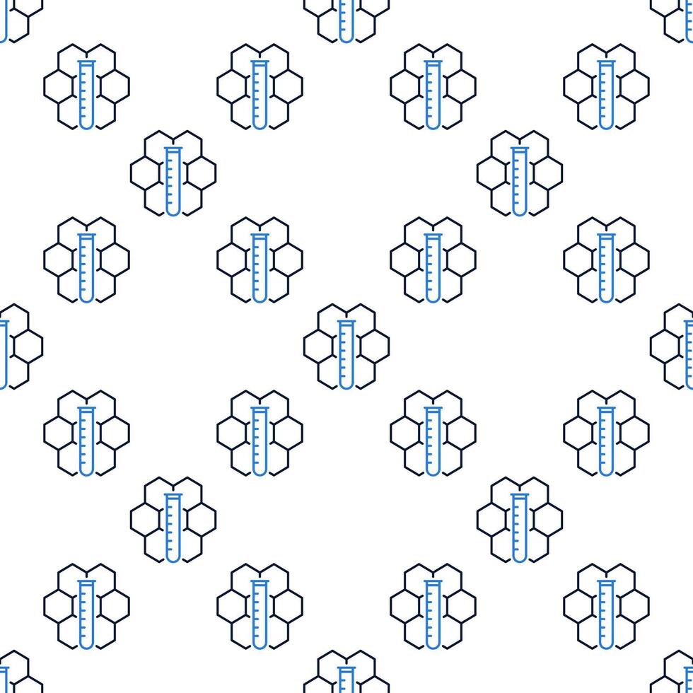 Chemical Hexagonal Formula and Test Tube line seamless pattern vector