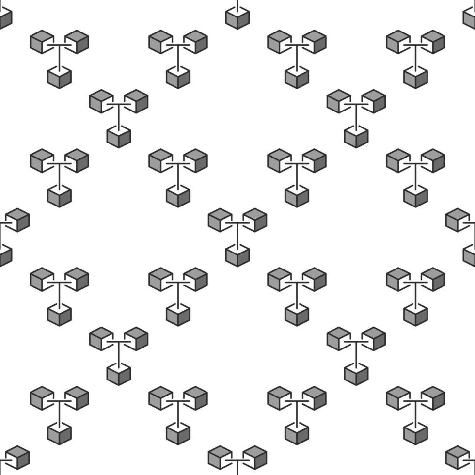 Blockchain Cryptocurrency blue seamless pattern. Three Connected Blocks background vector
