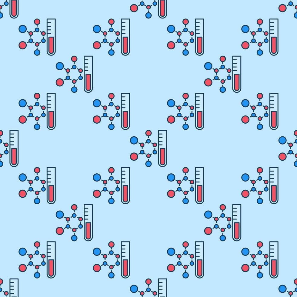 Chemical Formula and Test-Tube Biochemistry concept colored seamless pattern vector