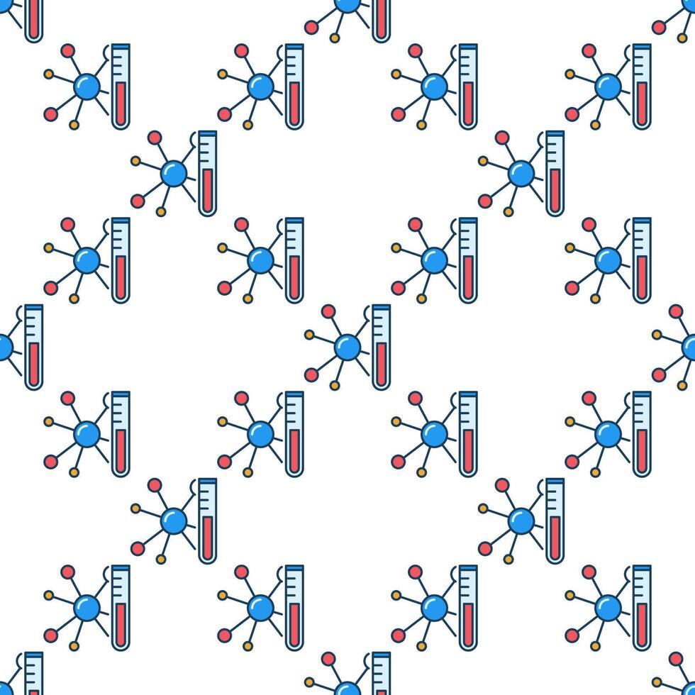 Test-Tube with Chemical Compound Science colored seamless pattern vector
