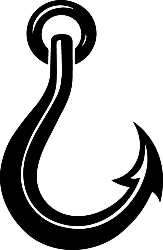black illustration of a fishing hook close up without background vector