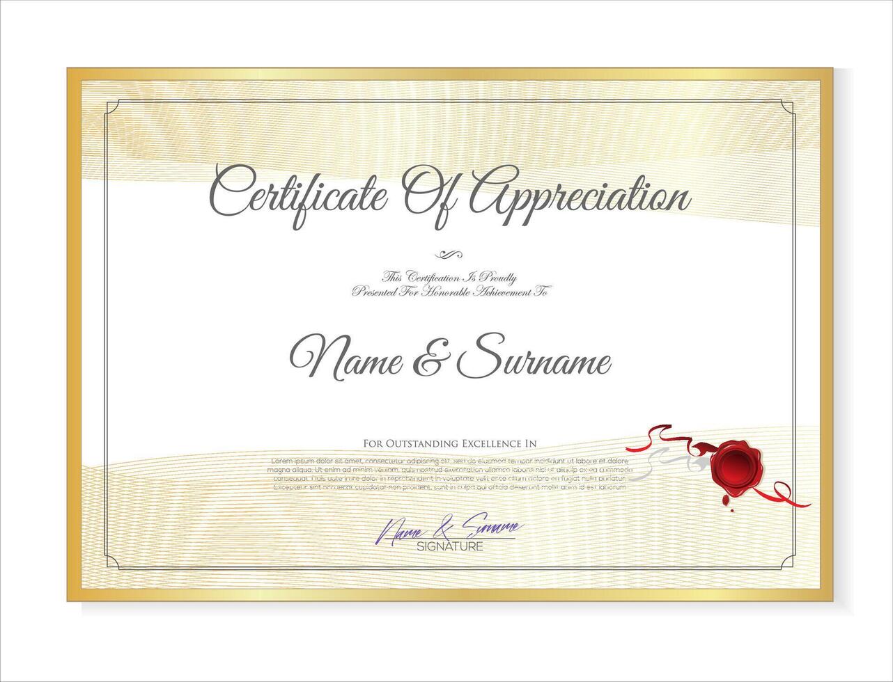 Certificate of appreciation design. Certificate of achievement, education, award, bachelor degree, diploma classic design vector