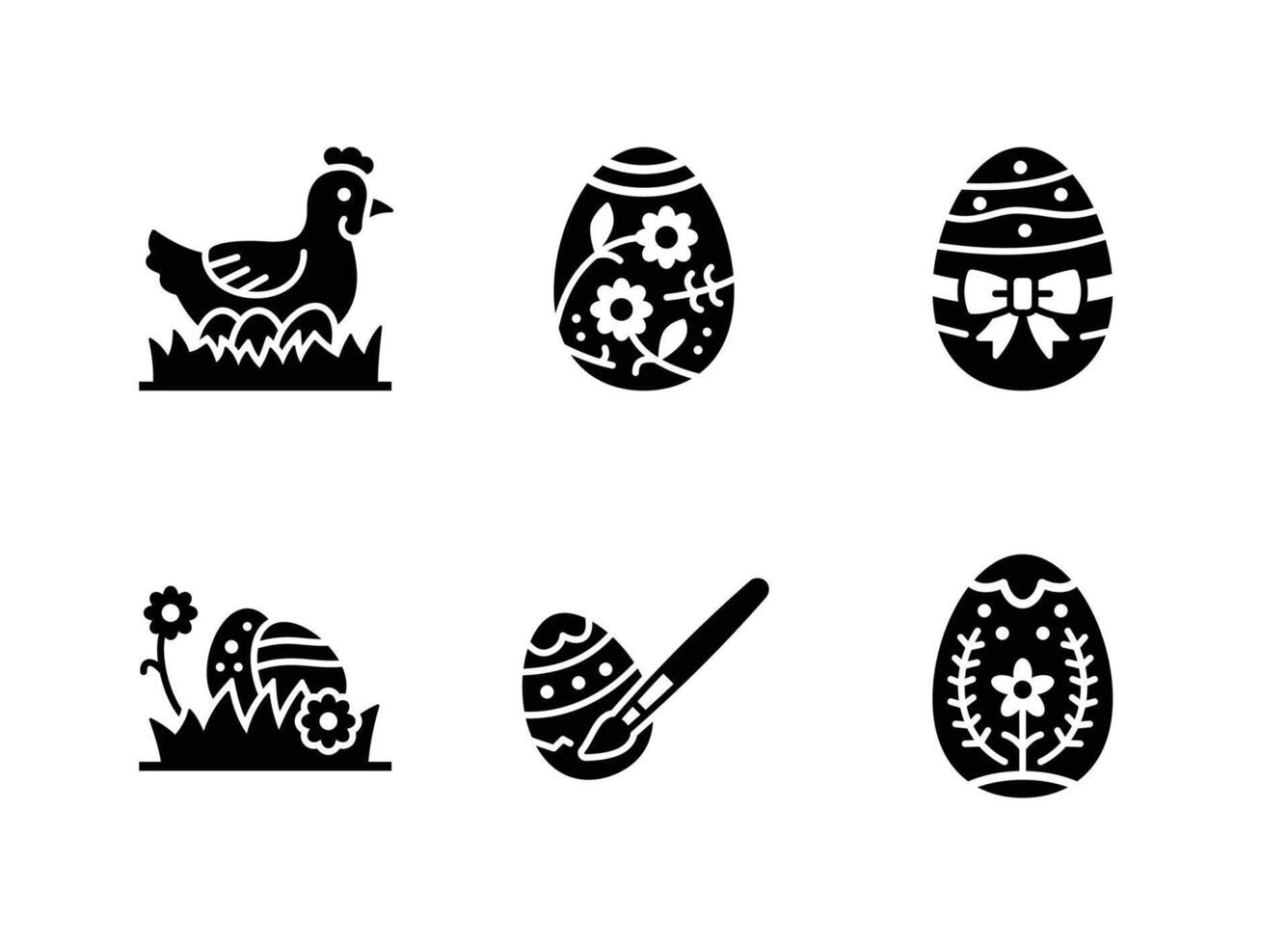 Chicken, Decorative Egg, Bow Tie Solid Icons vector