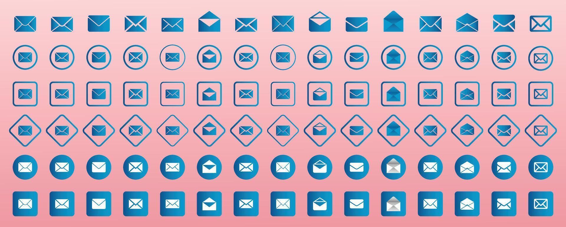 Email address icon set. Open and close newsletter envelope symbol. Envelope illustration. Mail icon for web. Post message letter sign. Mailbox or inbox Ui button. vector