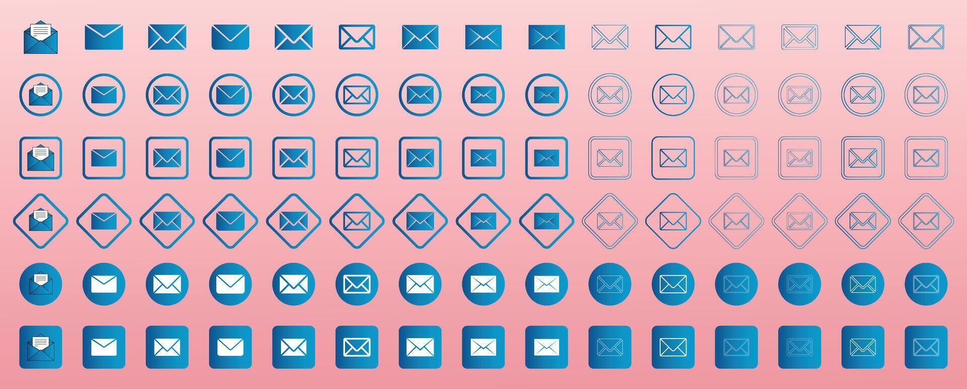 Unique Mail icon set. email, E-mail, and envelope icon. Email icon. Envelope icon, E-mail icons. Containing send, receive, read, inbox, message, and buttons symbol for app and website. Illustration vector