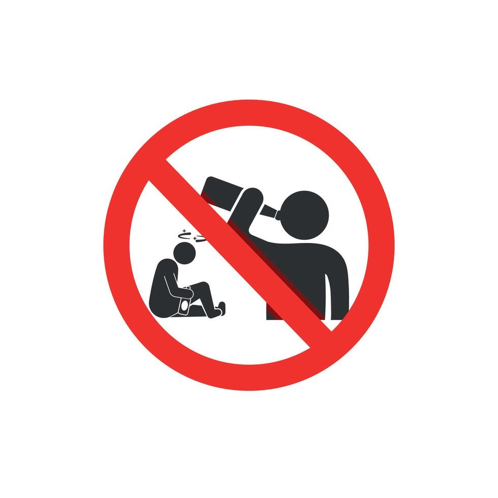 Flat design illustration prohibits drunkenness. vector