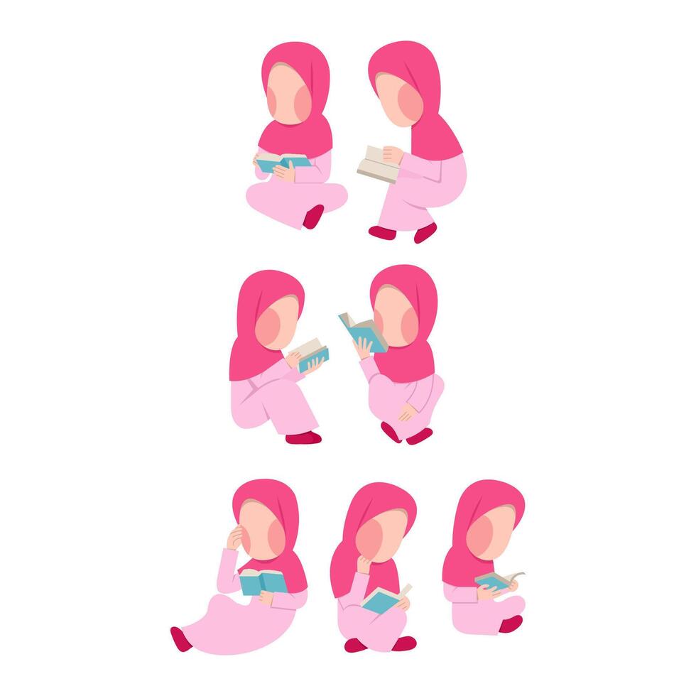 Character Of Muslim Girl Reading Book vector