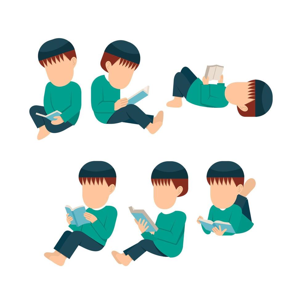 Set Of Muslim Boy Reading Book vector