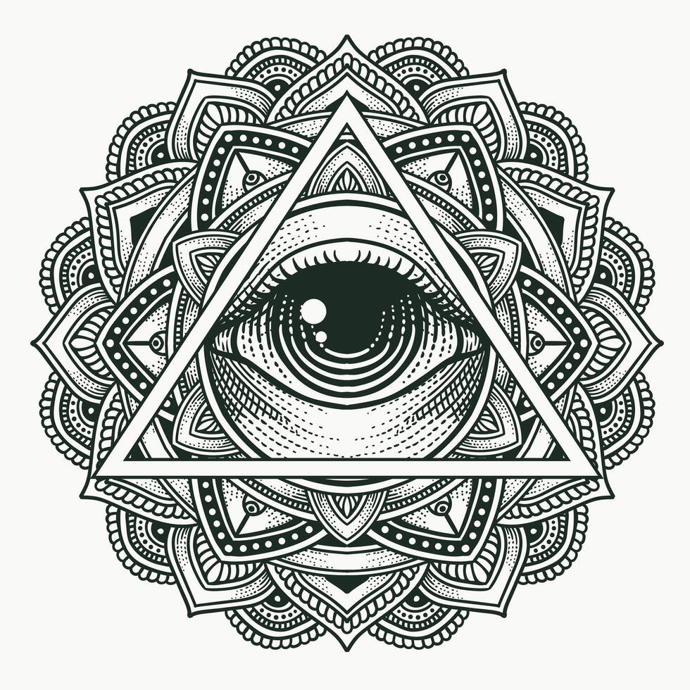 Mystical All-Seeing Eye Mandala on white background vector