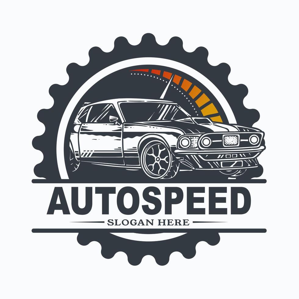 Car logo with a speedometer and the word Autospeed vector