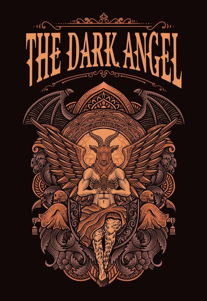 The baphomet holding crown on engraving ornament vector