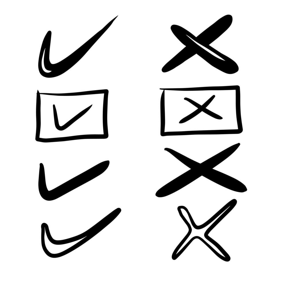 Check mark icon in hand drawn style. vector