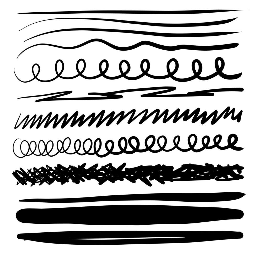 Hand drawn lines. Marker line divider, handmade pencil strokes brush and drawing dividers. vector