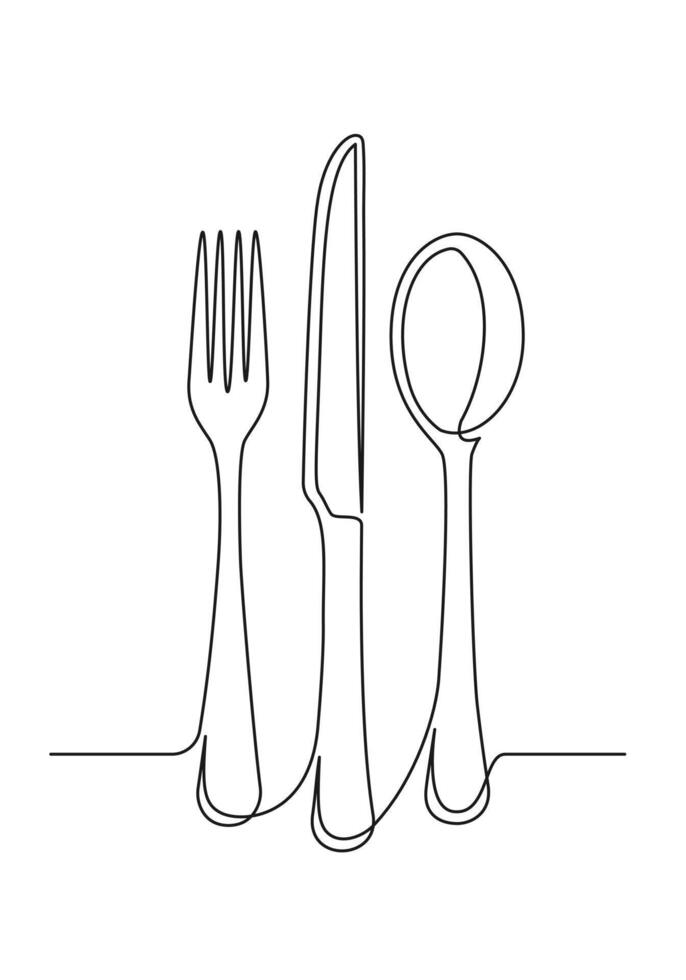 Cutlery continuous one line drawing vector