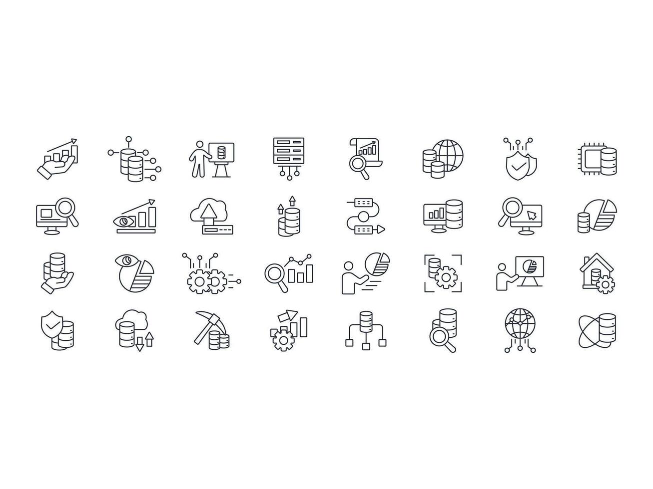Data analytics icon set.Editable stroke.linear style sign for use web design,logo.Symbol illustration. vector