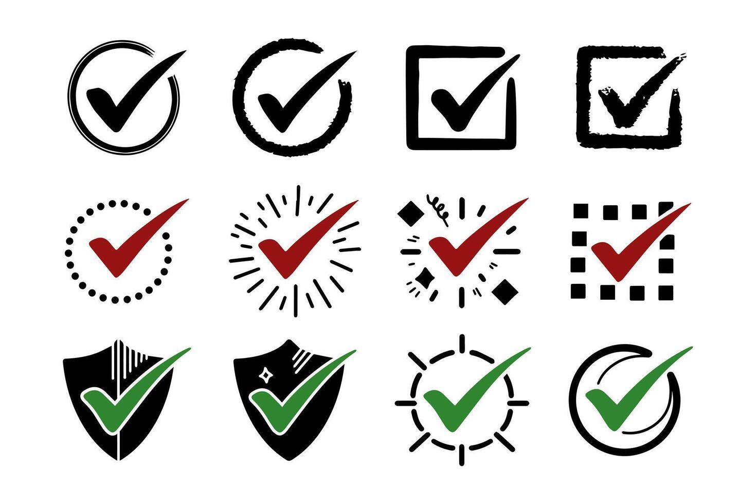 Collection of checklist marks in creative style isolated on plain white background vector
