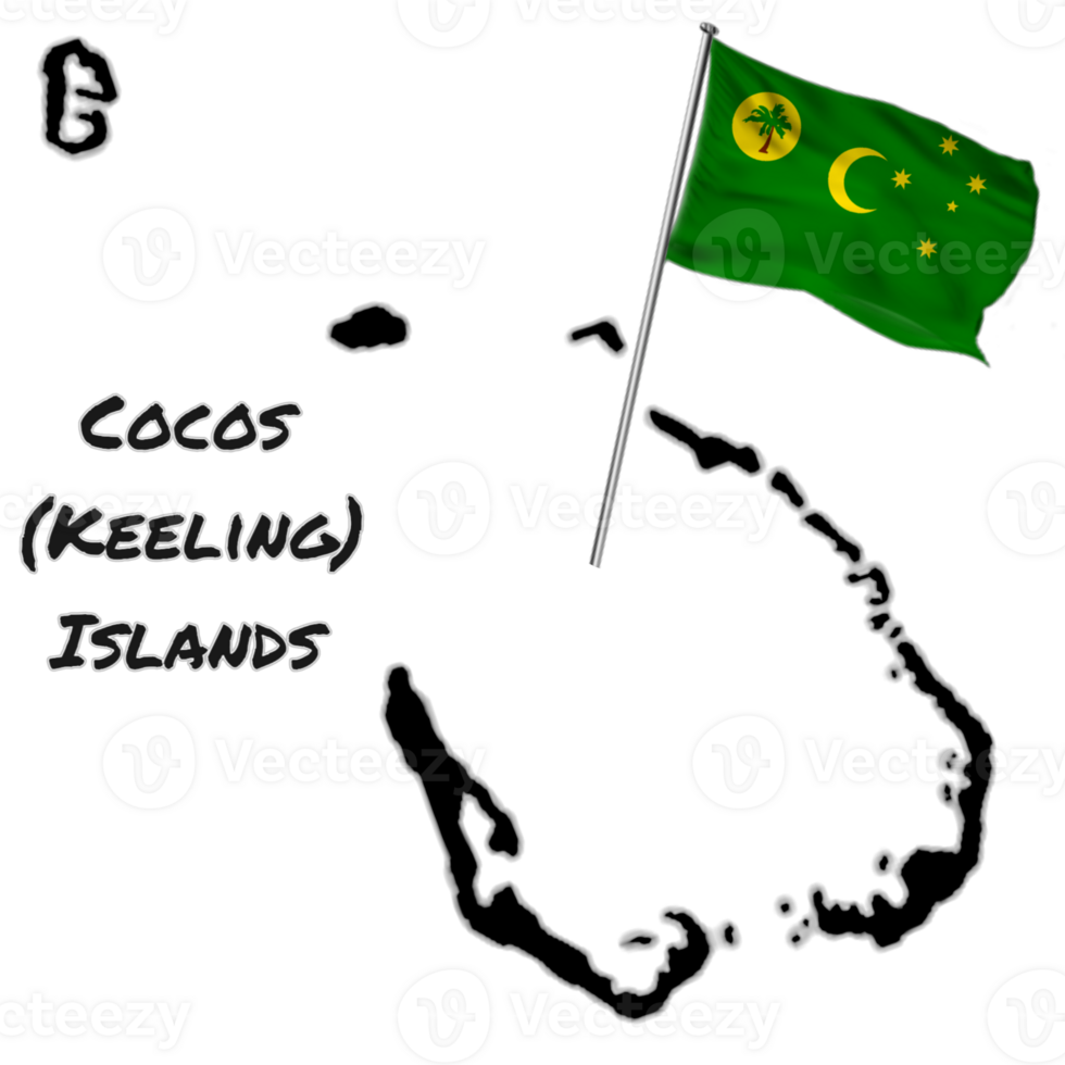 Cocos Keeling Islands map with waving flag png