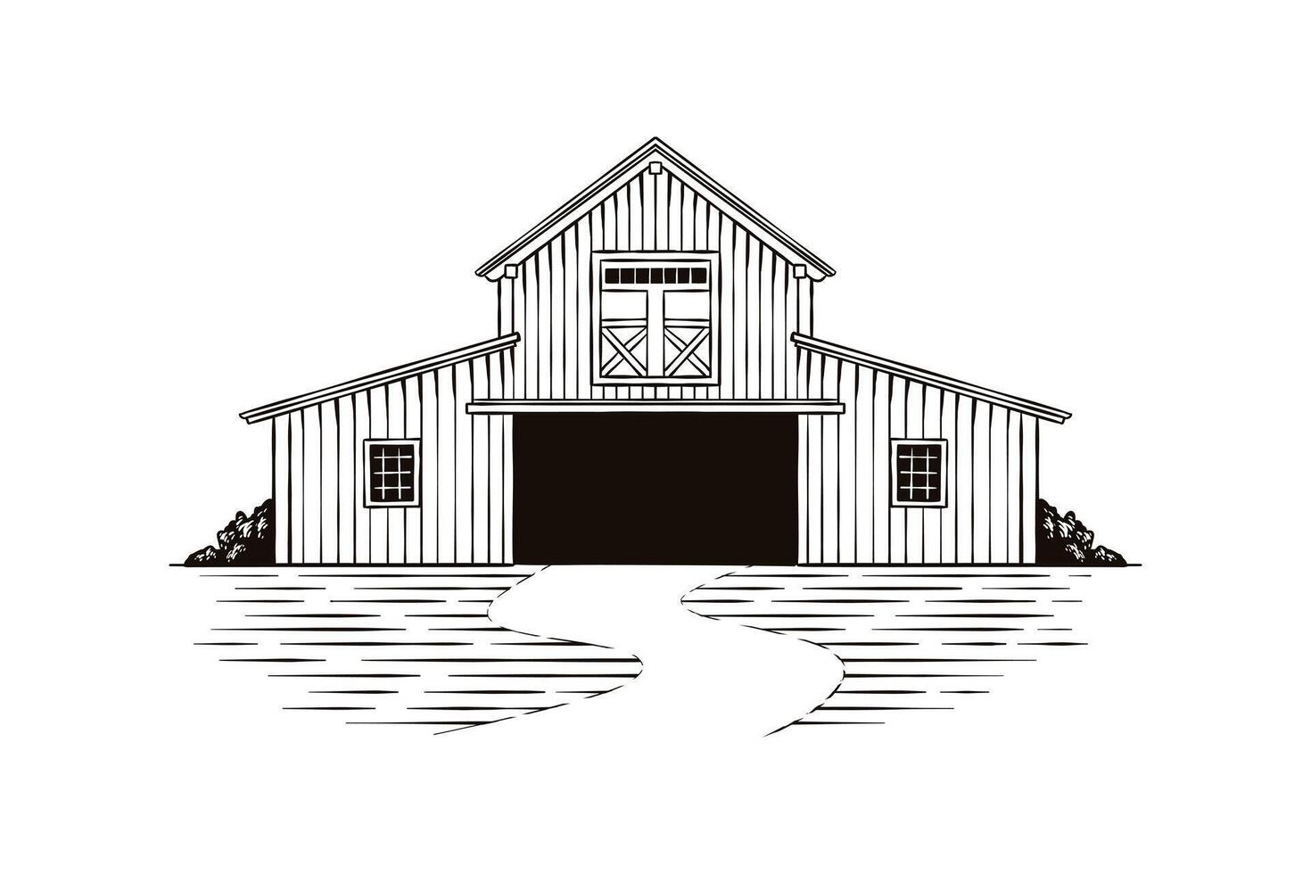 hand drawn rustic barn illustration vector