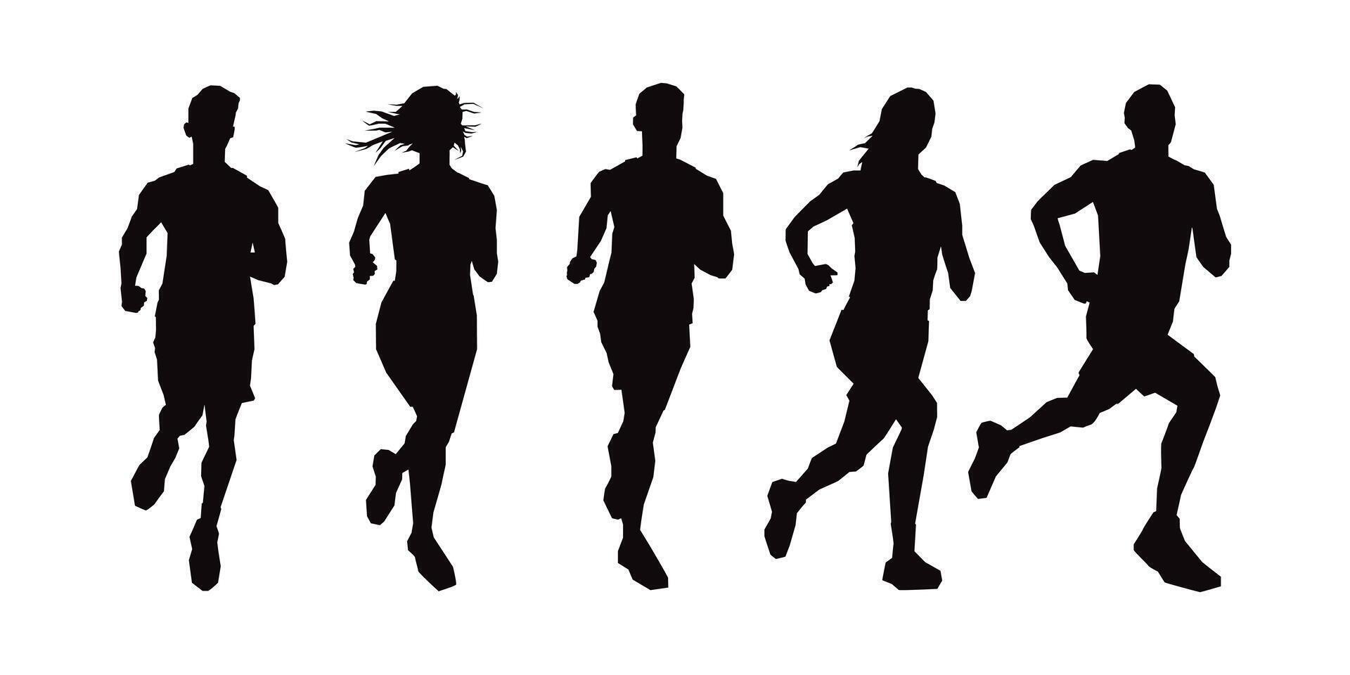 Running silhouette man and woman, marathon, runners, illustration design. vector