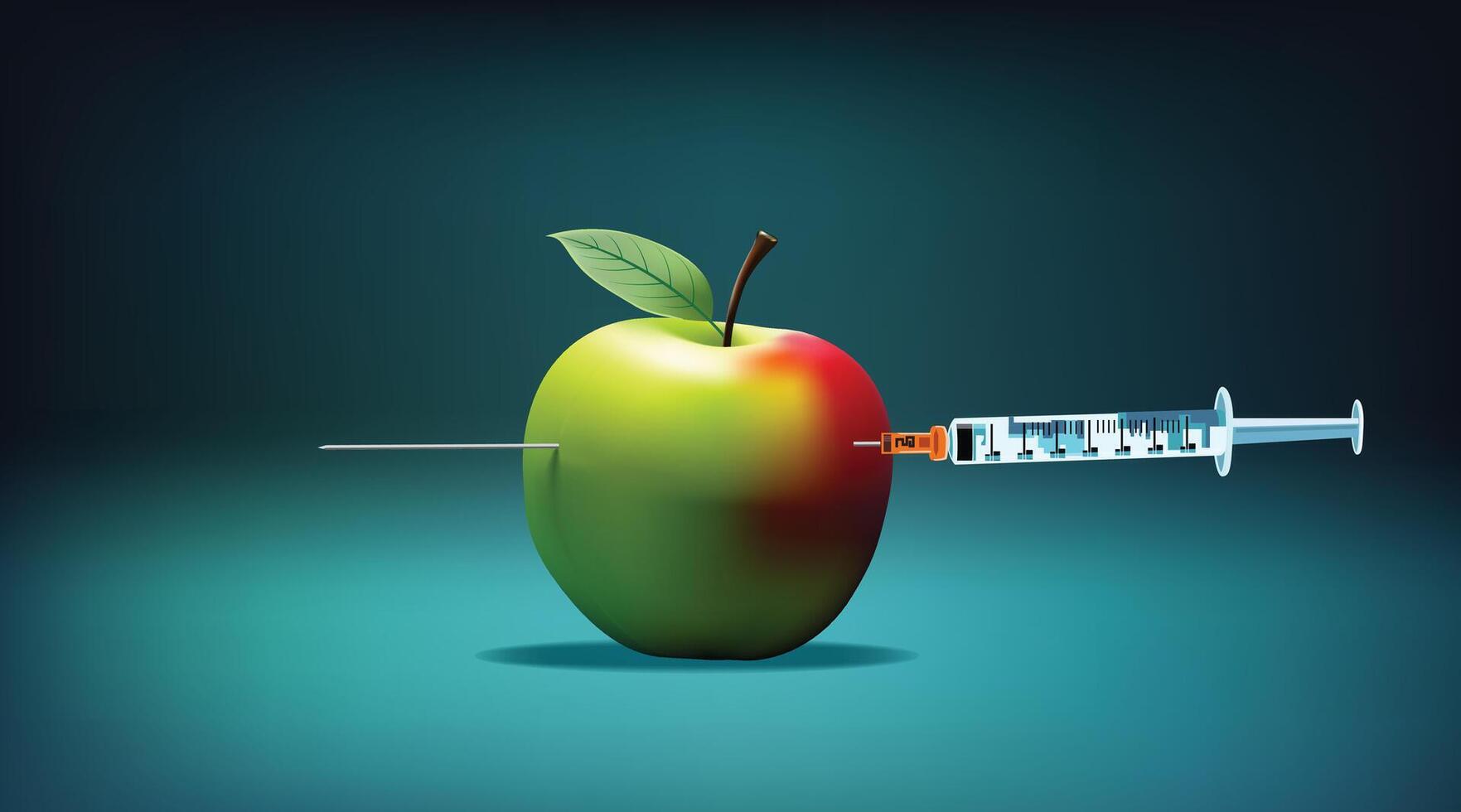 Genetically modified apple organism, Apple fruit and syringe illustration style. vector