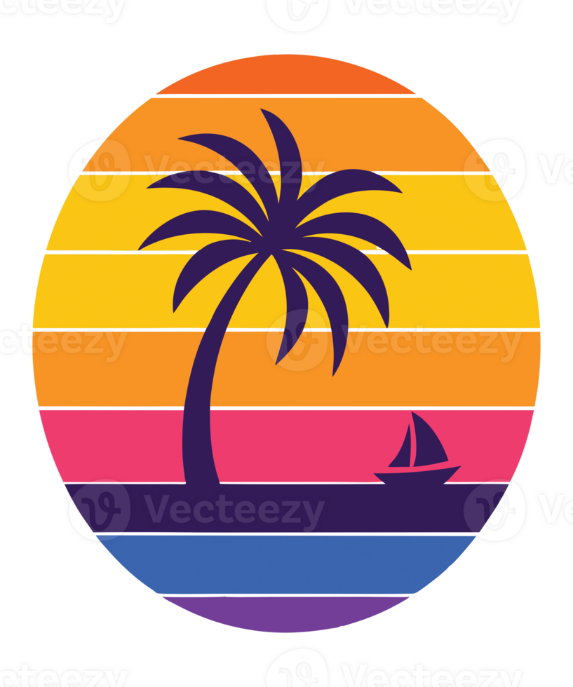Sunset Palm Tree and Sailboat png