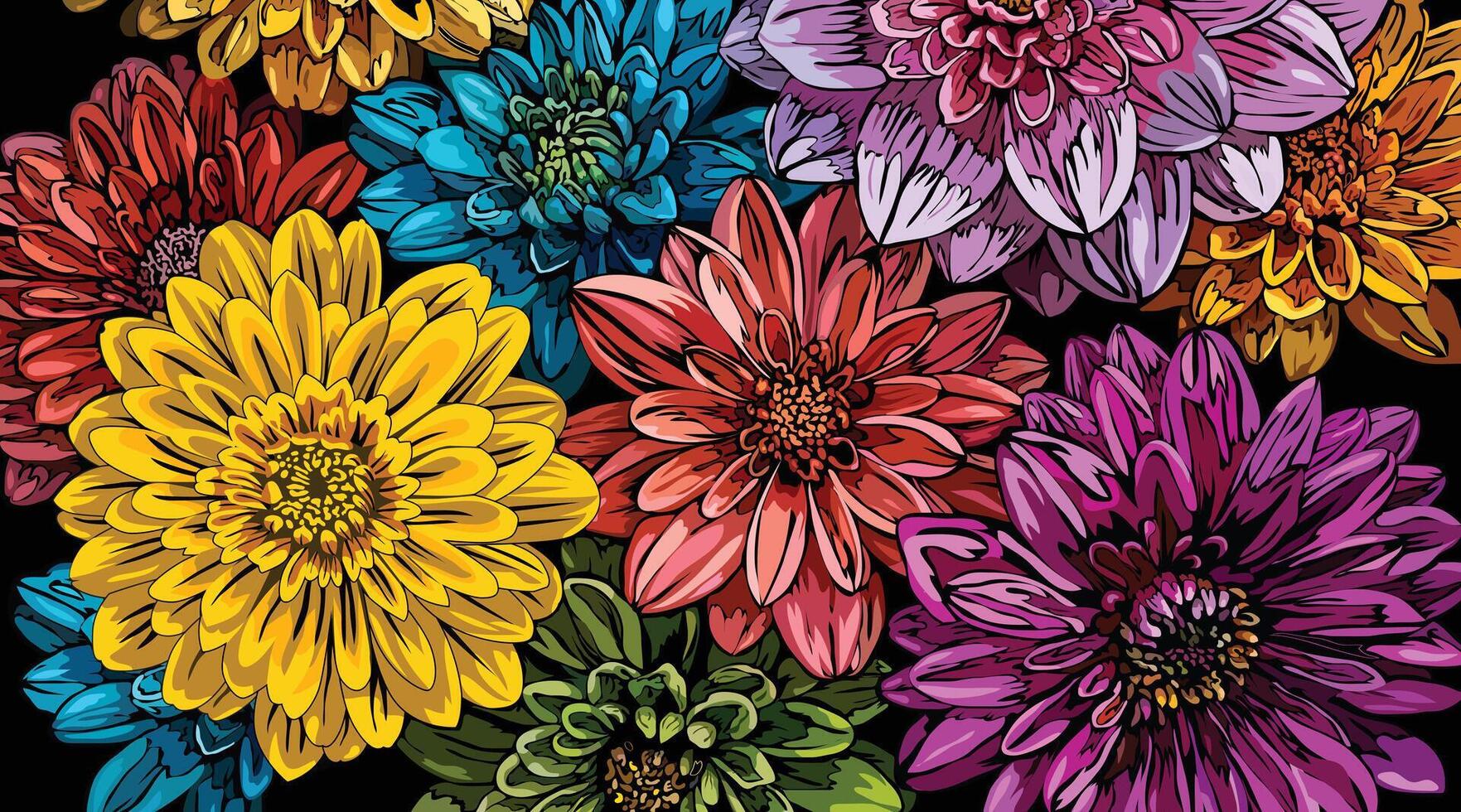 Sunflowers multi color background for background design, illustration style. vector