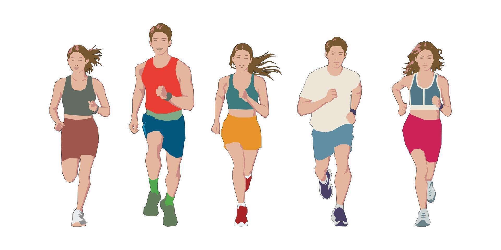 Runners front view collection in soft color. Isolated object on white background, illustration style. vector