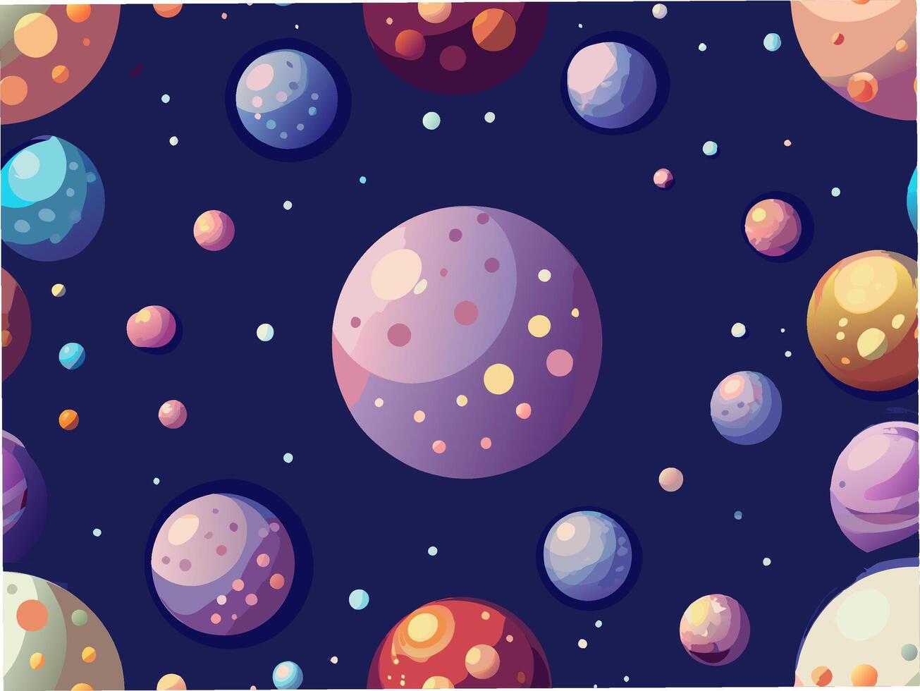 Seamless pattern of luminous celestial orbs floating in a cosmic space background vector