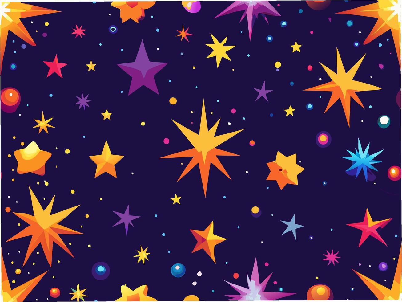 Seamless pattern of glowing stars and nebulae cosmic universe digital art night sky vibrant colors vector