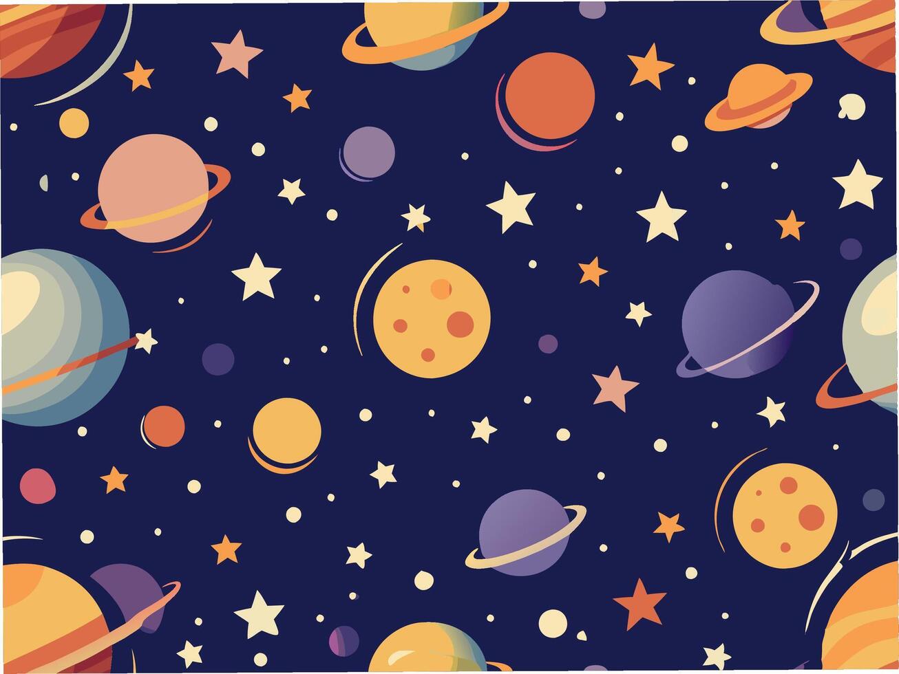 Seamless pattern of celestial bodies cosmic style digital art night sky aesthetic design vector