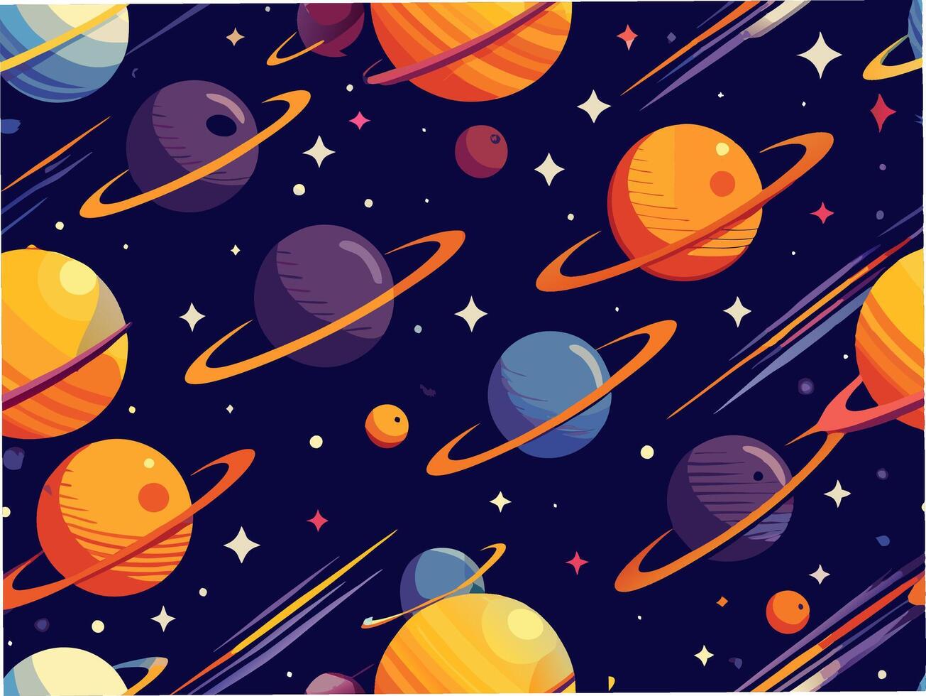 Seamless pattern of planetary alignments with glow in space cosmic art digital design dark environment vector