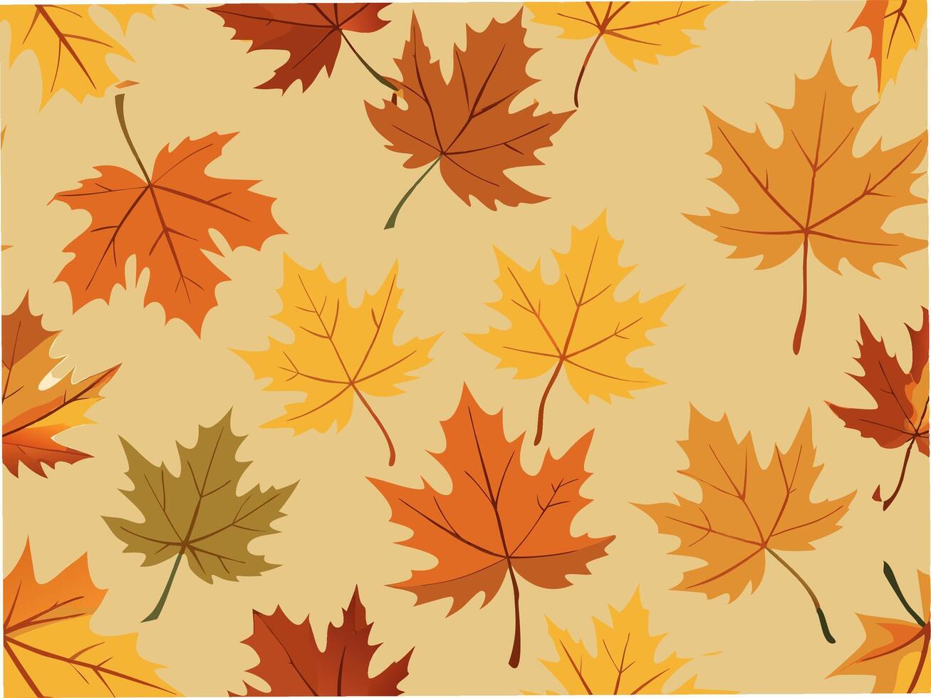 Seamless pattern of falling maple leaves in warm autumn nature graphic design aesthetic top view vector